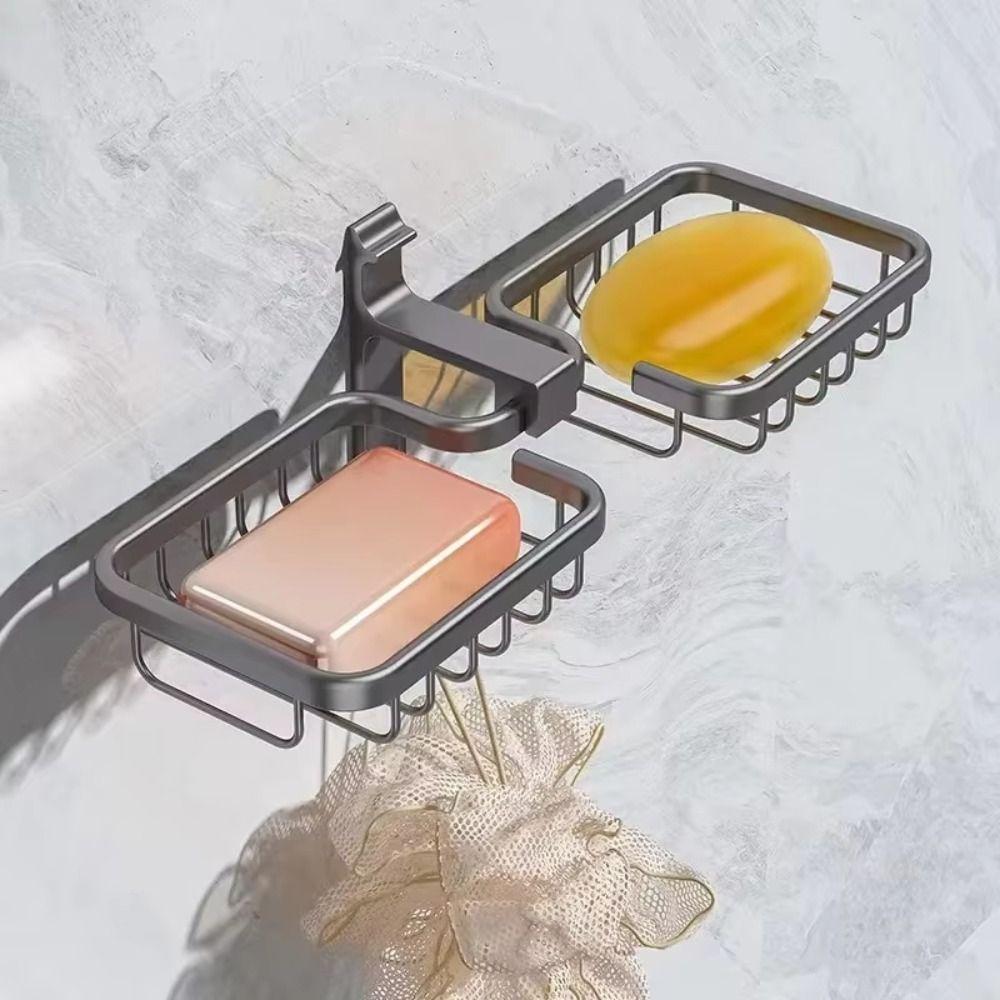 Aluminum Wall-mounted Soap Dish Punch-Free Self Adhesive Bathroom Soap Box Strong Load-bearing Rust-proof Soap Drain Box Kitchen