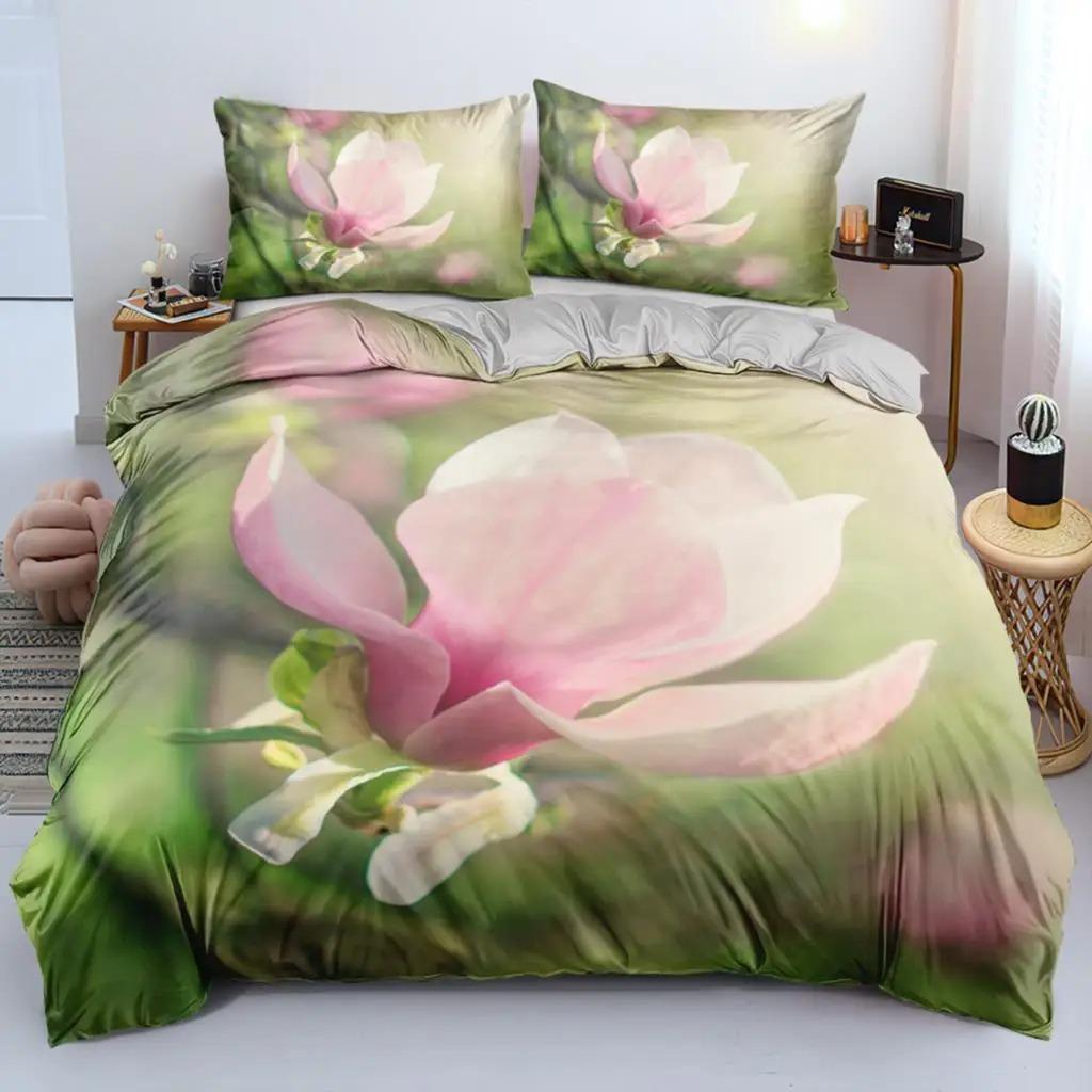 3D Design Flowers Duvet Cover Sets Bed Linens Bedding Set Quilt/Comforter Covers Pillowcases 240x220 Size Black Home Texitle