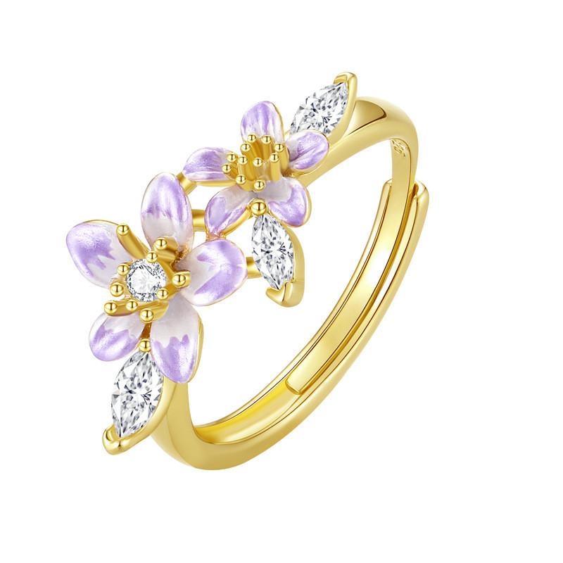 

Регулируемое трендовое открытое кольцо с цветком глицинии для женщин, модная медная бижутерия