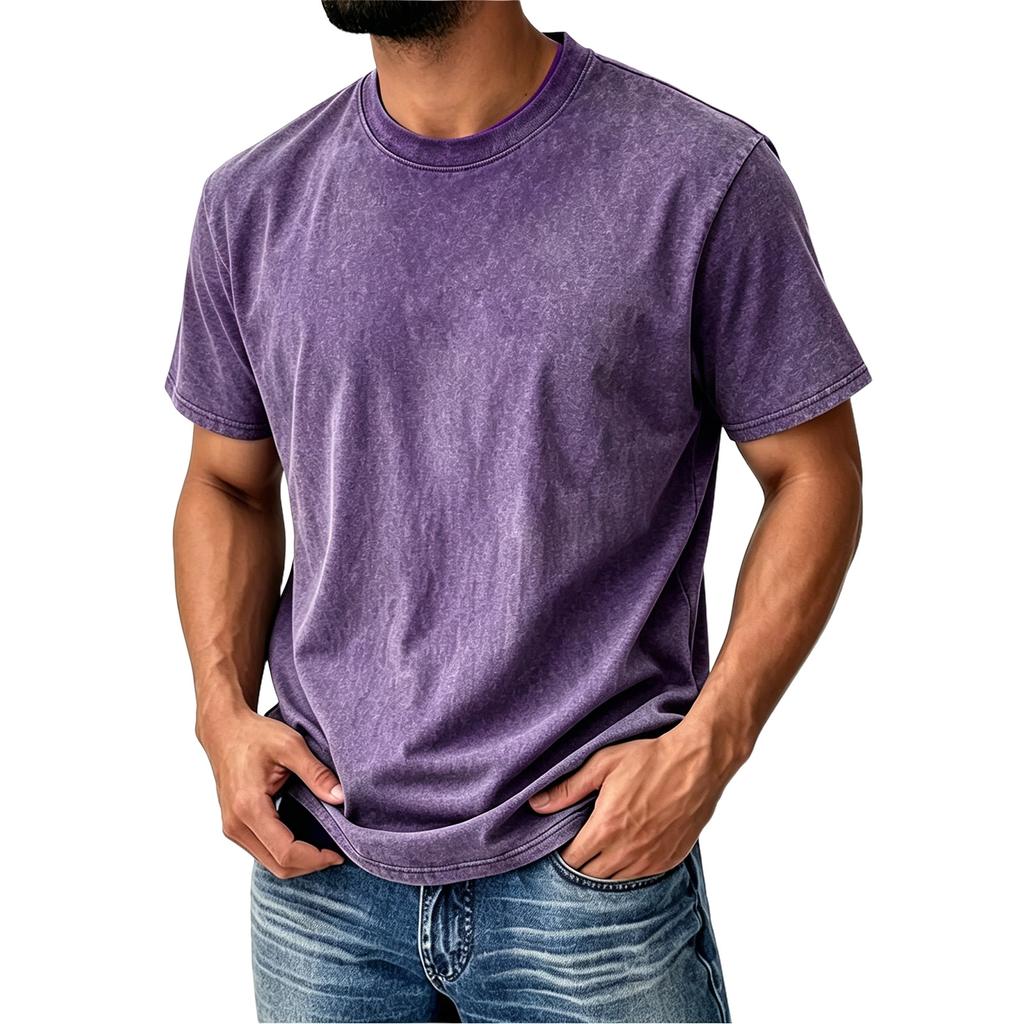Men’s Vintage Crew Neck Short Sleeve T Shirt Classic Fit Cotton Material Casual Basic Top for Everyday Wear