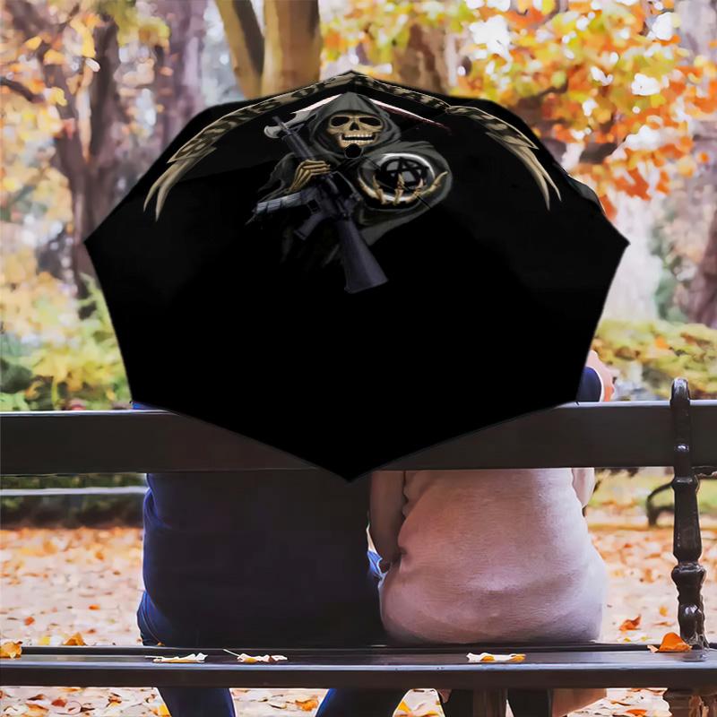 Sons Anarchy Characters Folding Umbrella 8 Paraphenoid Bones Suitable For All Seasons Light Travel Umbrella Three Folds
