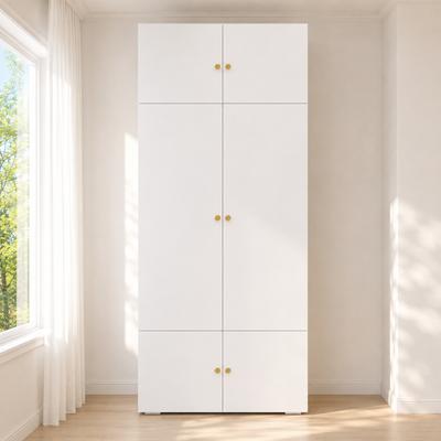 White, 90 X 50 X 200 Cm, Tall Hinged Door Wardrobe, with 1 Clothes Rail and 5 Storage Compartments, for Bedroom, Children's Room and Office