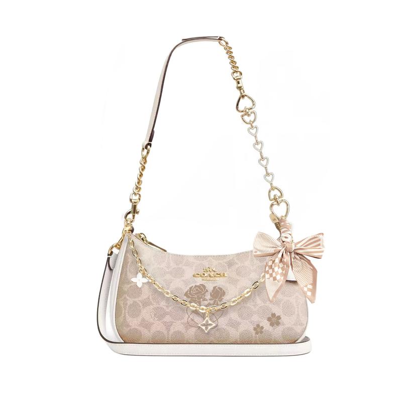

COACH shoulder bag [Customized bag] Teri 24 classic presbyopic Logo zipper closure, pendant, scarf, bow, printing, extension Wu Jian Yue basic model білий