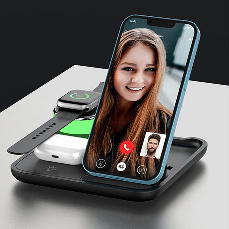 Charging Station For Multiple Devices Fast Wireless Phone Charging Adapter Stand Cell Phone Tablet Watch Charger With Light For