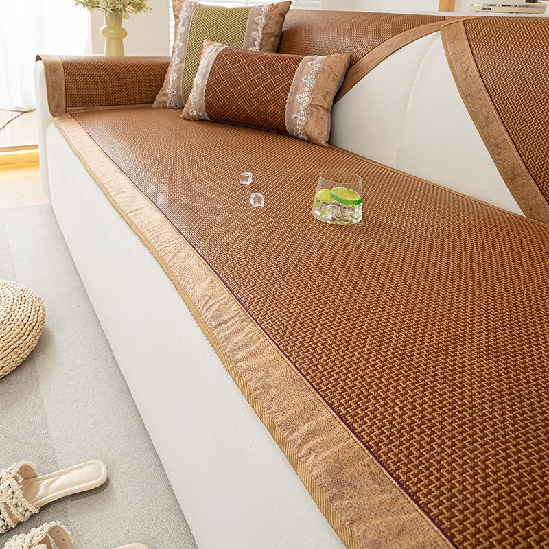 Retro Sofa Cushion  Summer New Rattan Seat Cushion Cover Cloth Mat One Piece Straight Combination Sofa Seat Cushion