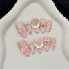 10pcs Handmade Press On Nails French Cat Eye Pink Bow Decor Korean False Nails Wearable Full Cover Ins Almond False Nail Tips