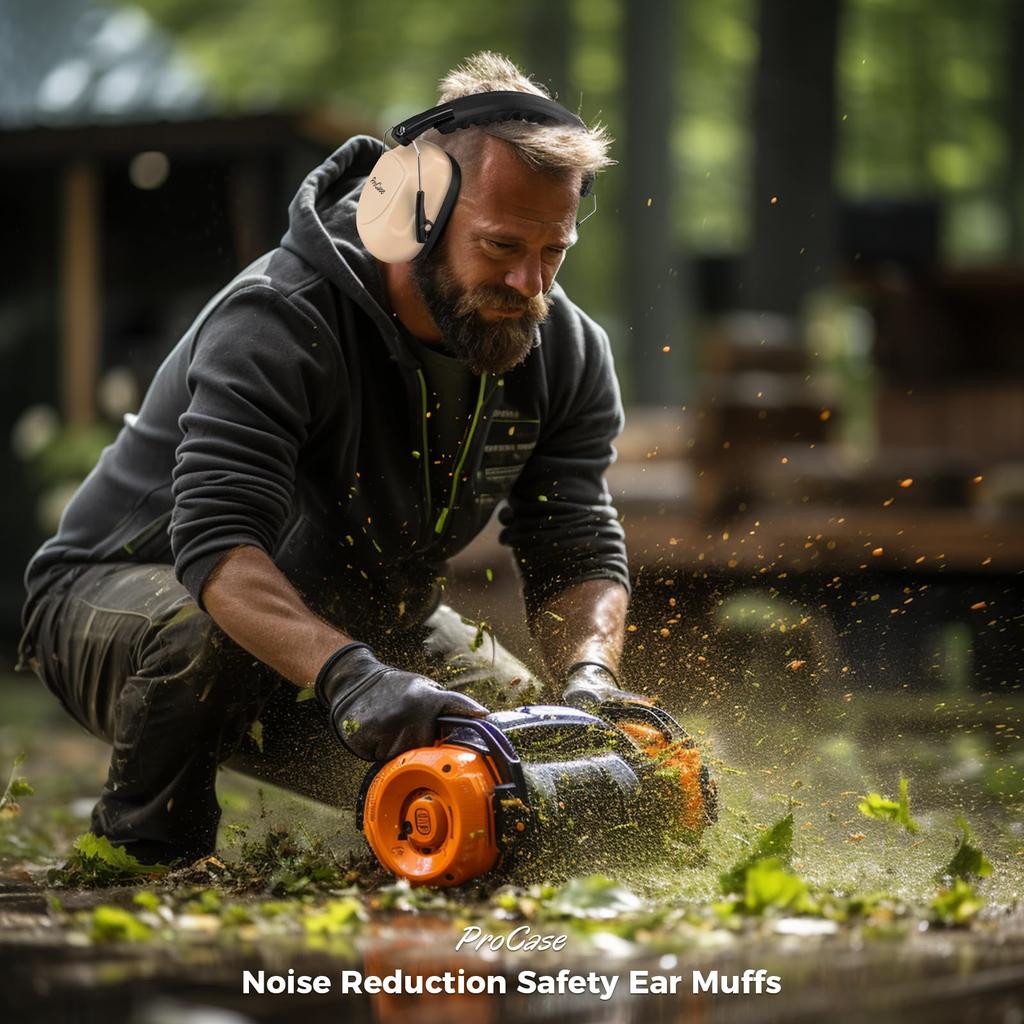 ProCase Adult Noise Cancelling Earmuffs with Adjustable Hearing Protection Noise Reduction 28dB NRR Beige Headband, Headphones, Rate -