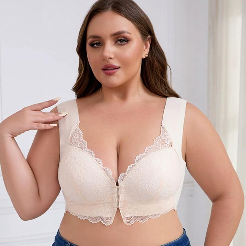 

Женский кружевной бюстгальтер с широкими бретелями большого размера, бюстгальтер с застежкой спереди, собирающий бюстгальтер 4XL