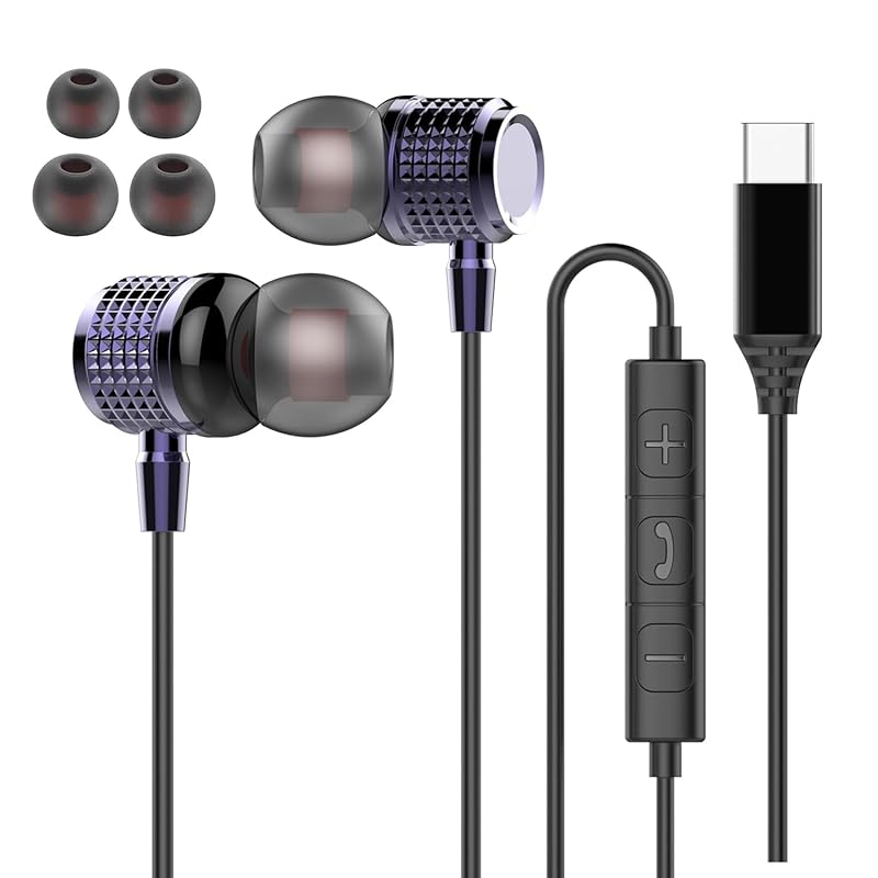 

USB type c earphones wired Type-C [2025 New Edition] Earphones Wired Type C Canal type with microphone Call available HIFI sound quality Volume