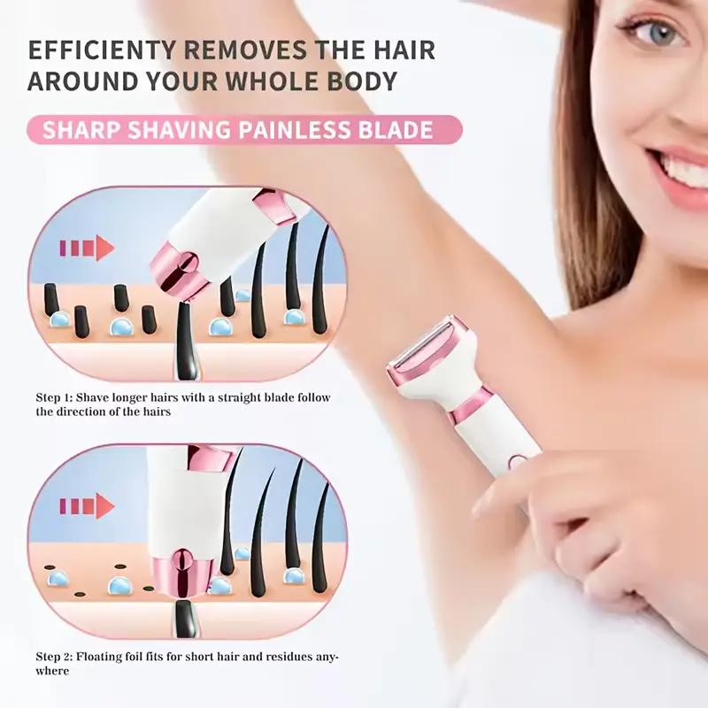 2026 New 4 in 1 Electric Razor for Women Body Hair Trimmer Armpit Bikini Arm Leg Face Mustache Portable Painless Shaver