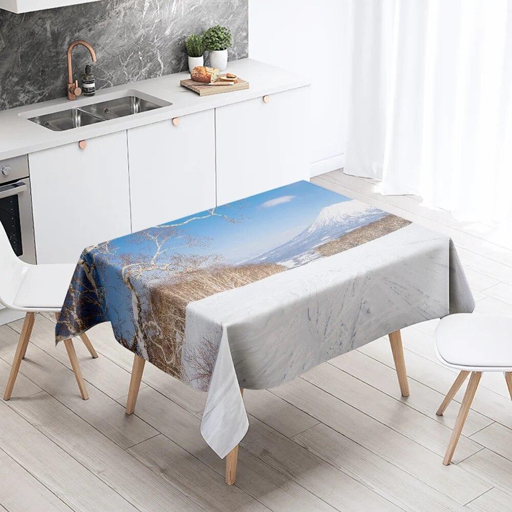 Winter Snow Tablecloth Beautiful  Anti-fouling Waterproof Rectangular Kitchen Table Home Decoration