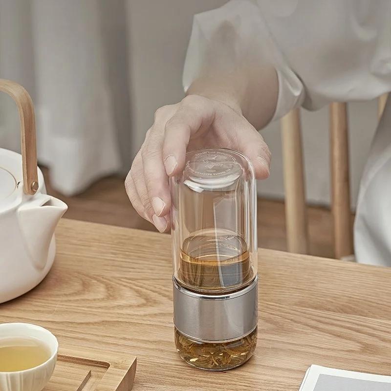 300ml Tea Separation Tea Cup Double-layer Glass Portable Creative Filter Anti-scalding Cup Advertising Gift  with Tea Filter