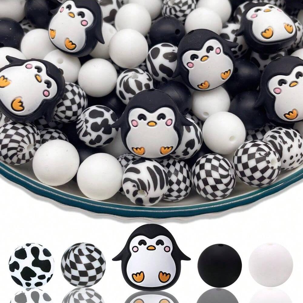 30PCS Silicone Bead Set - Cute Dinosaur, Plant & Flower Designs for DIY Jewelry, Keychains, Bracelets & Craft Pens