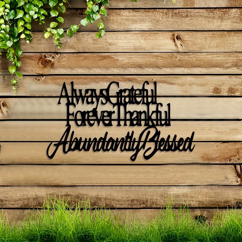 Elegant Simple Metal Wall Art Decor Grateful Thanksgiving Quote Reusable Inspirational Sign Home Office Bedroom Modern Vintage Handcrafted