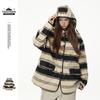 Beast Street Unisex Retro Striped Cotton Hooded Lambswool Winter Jacket