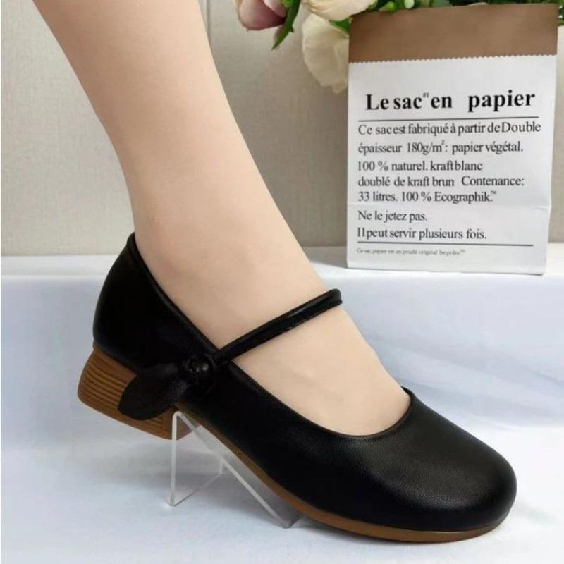Spring and Autumn Soft Leather Soft-soled Single Shoes Women's Leather Shoes New Shoes Comfortable Jane Shoes Shallow Mouth Mary Jane Shoes