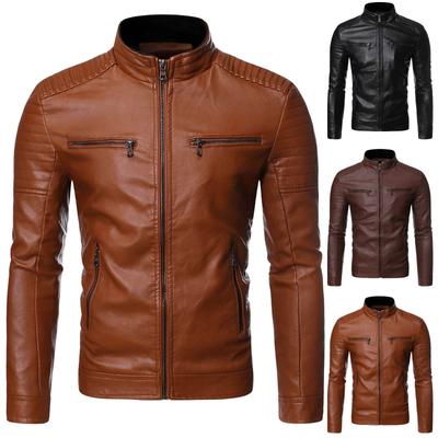 Winter Herren Casual Stehkragen Motorrad Lederjacke Mantel