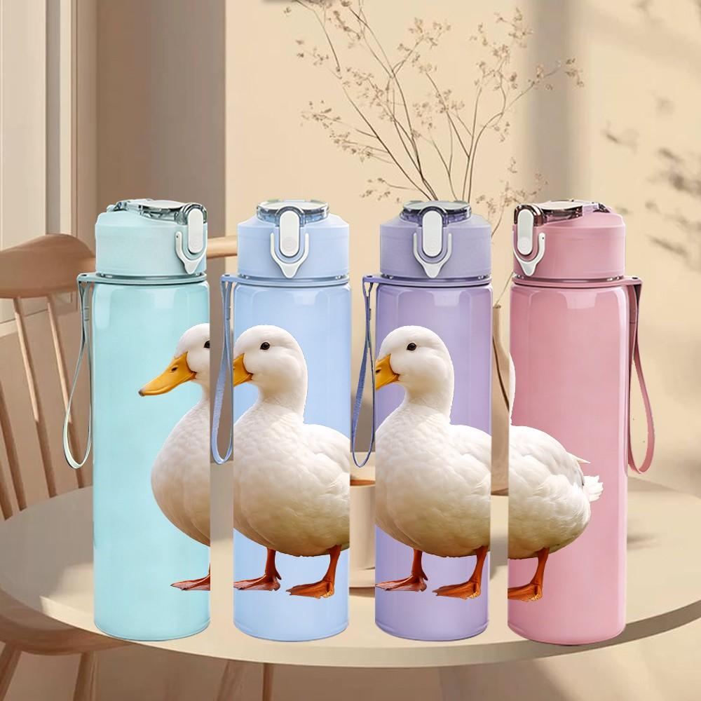 1PC White Duck Farm Animal Print 750ml Color Plastic Sports Water Bottle Leakproof Flip Straw Lid Suitable for Sports Office Home Use