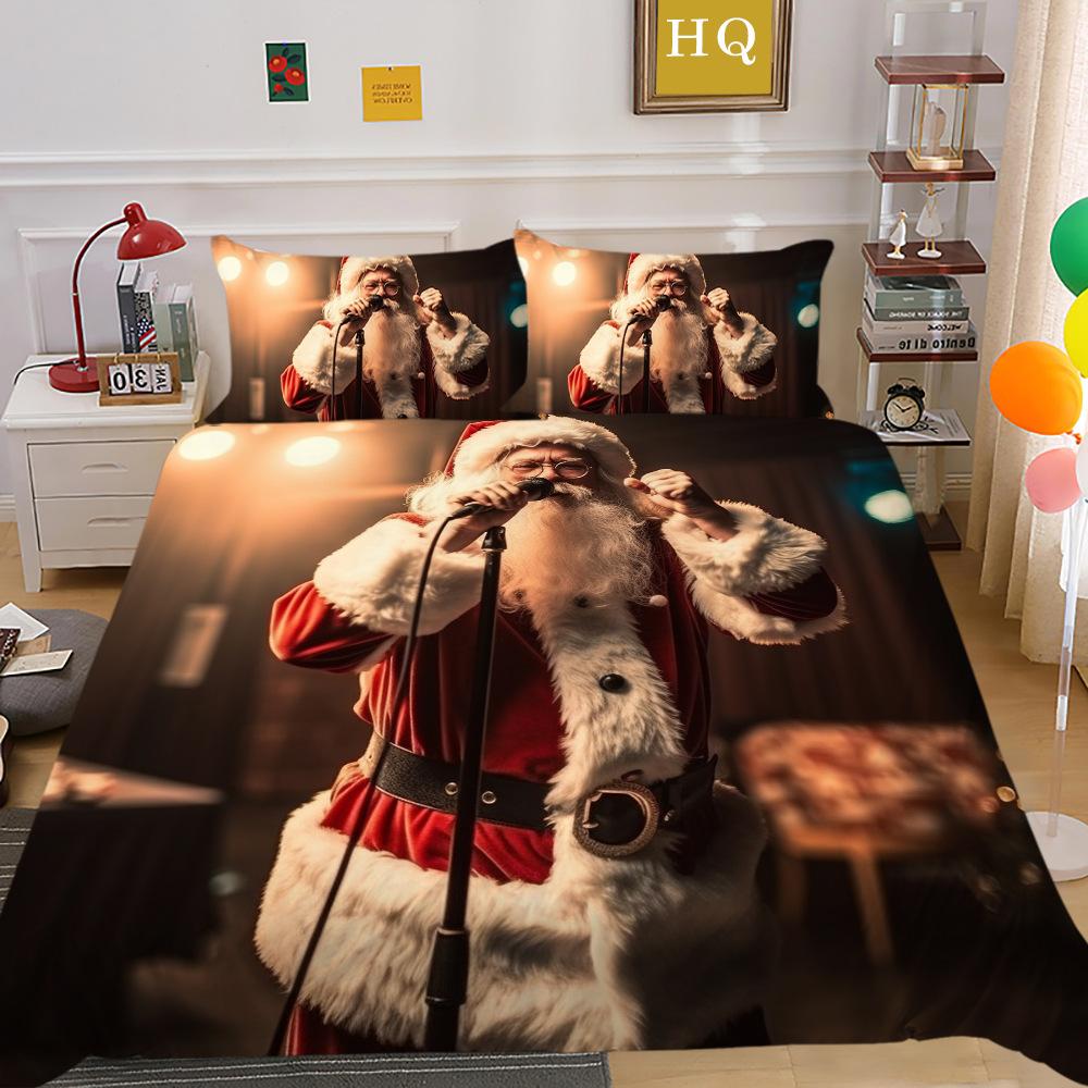 Weihnachtsdruck 3D-Druck Polyester Kissenbezug Bettbezug Zwei- oder Dreiteiliges Set