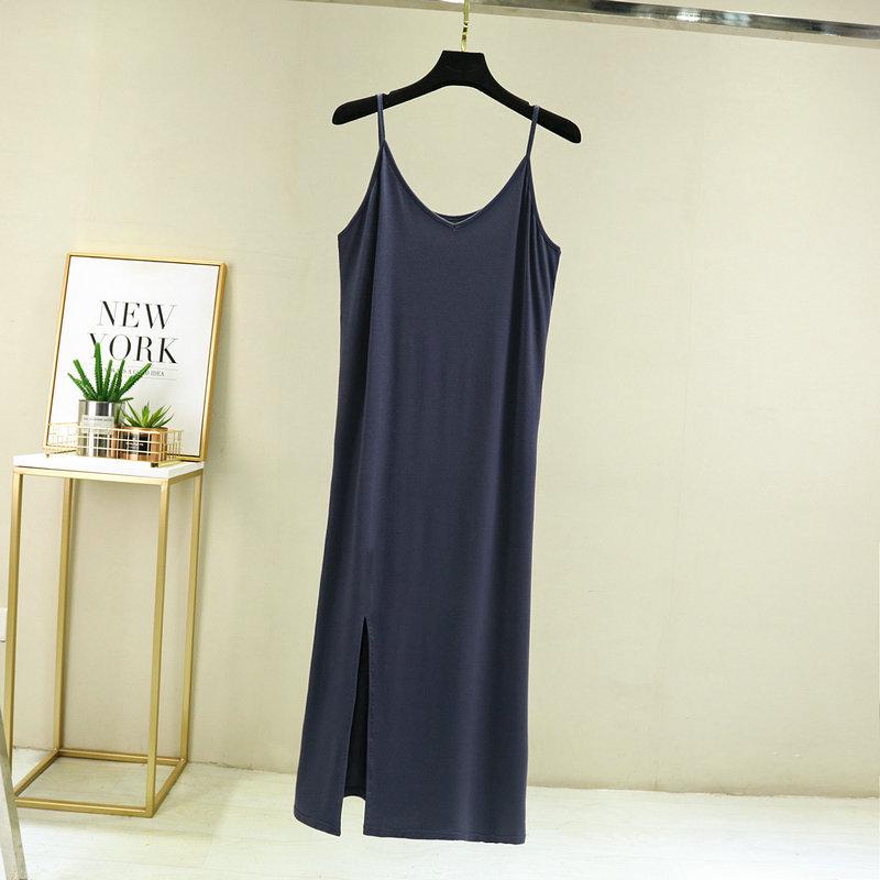 Women's Summer Modal Slim Fit Tank Dress with Double Shoulder Straps and Side Slit