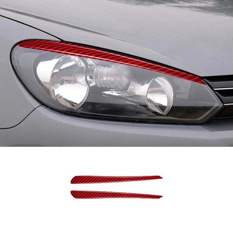 2PCS Real Carbon Fiber Car Headlight Eyebrow Decoration Stickers For Volkswagen Golf 6 2008-2012 Auto Exterior Accessories