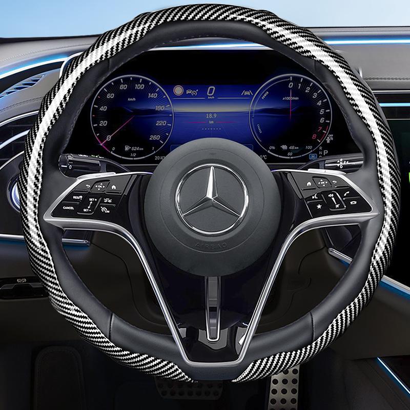 Suitable for Mercedes-Benz Carbon Fiber Texture Steering Wheel Cover Snap-On Wave-Shaped Sports Design Protective Case V G S a E C Class Gle Glc