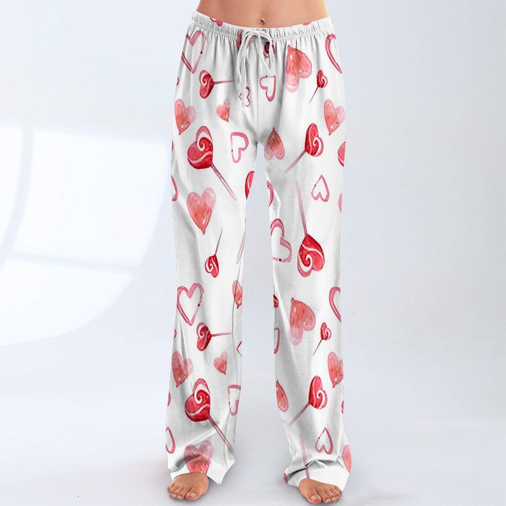 Womens Pajama Pants Sleepwear Casual Drawstring Elastic Waist Pants Comfy Straight Yoga Loose Trousers