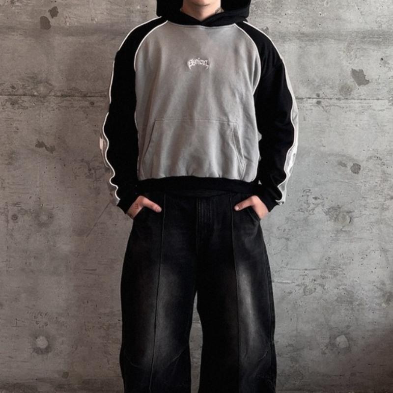 Felpa con cappuccio pullover a maniche lunghe y2k di tendenza street europea e americana a blocchi di colore