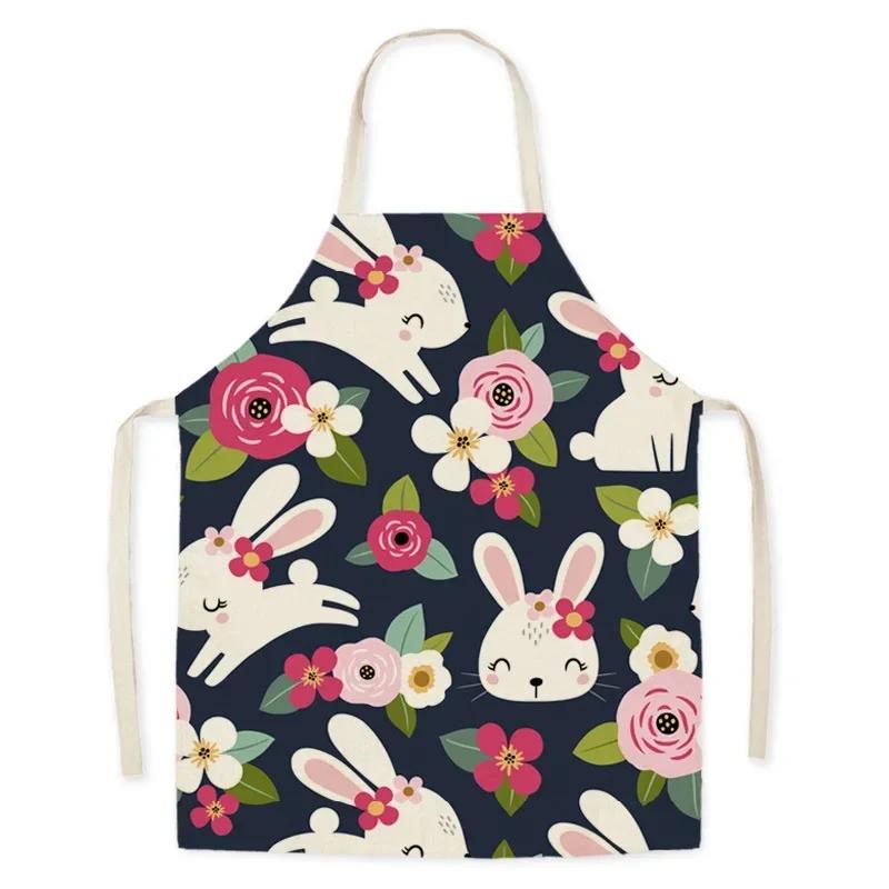 Colorful Rabbit Home Animal Home Linen Apron Women s Kids Apron Kitchen Stain Resistant Apron Kitchen Cooking Baking Accessories 38X47cm