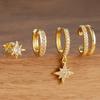 4pcs Fashion Stainless Steel Cubic Zirconia Star Dangle Earring Set For Women Cartilage Piercing Earring Ear Clip Korean Jewelry