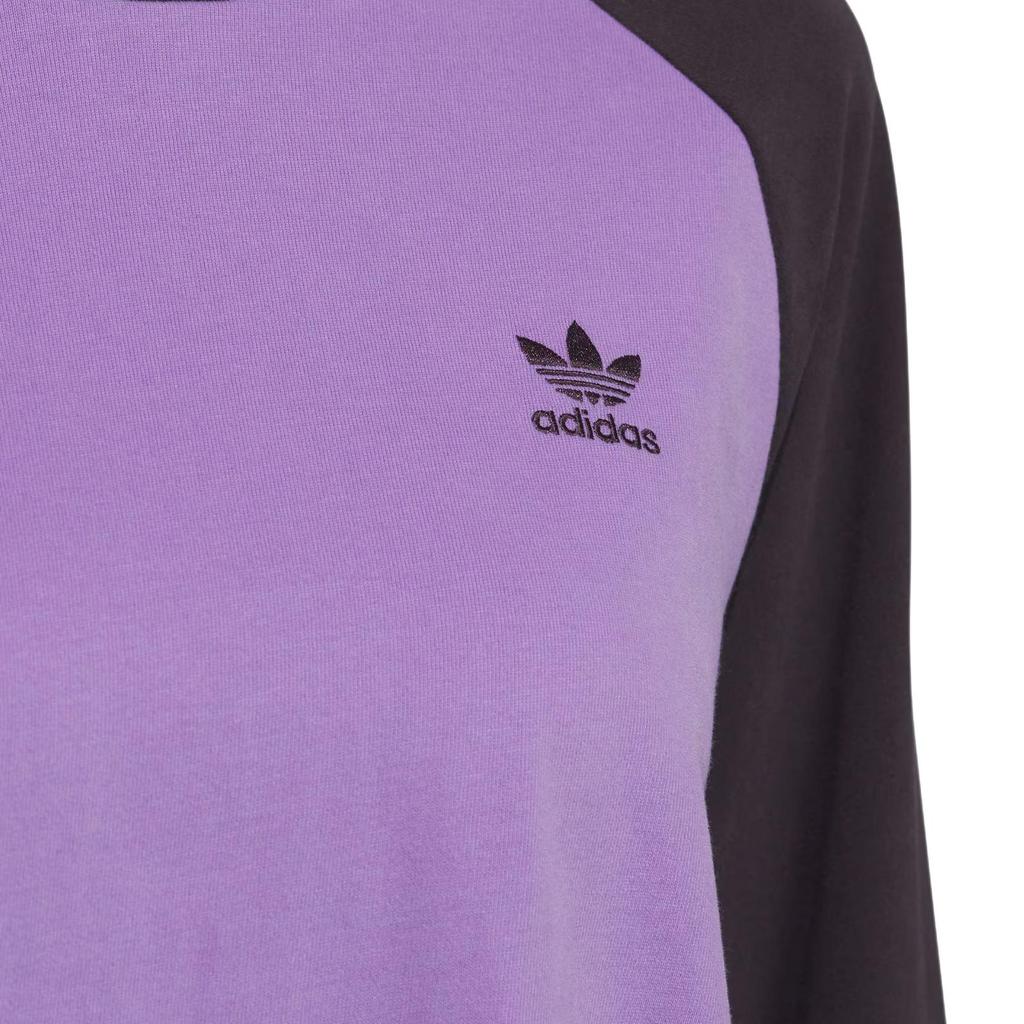 adidas Originals Adicolor Brand Logo Color Block Loose Long Sleeve T-Shirt Women Tops Violet JM8051