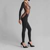 Europäischer und amerikanischer Sommer sexy tiefer Ausschnitt langärmelig hohe Taille durchsichtig langer Jumpsuit für Damen