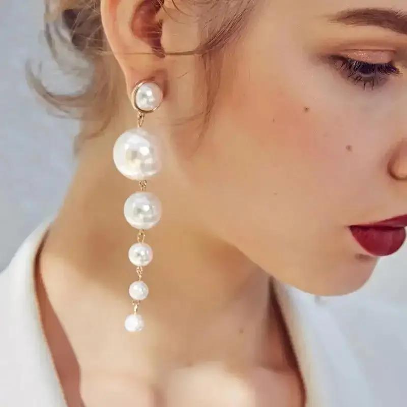 Simple Long Dangle Wedding Party Beautiful Gift Pearl Ball Drop Earrings Jewelry Accessories for Women Girls Fashion Earringsing