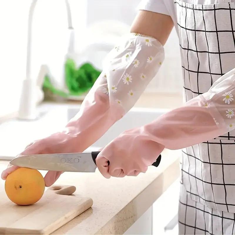1 Pair Durable Waterproof Pvc Cleaning Gloves Non-Slip Dishwashing Gloves For Kitchen Household Laundry Gloves Multipurpose