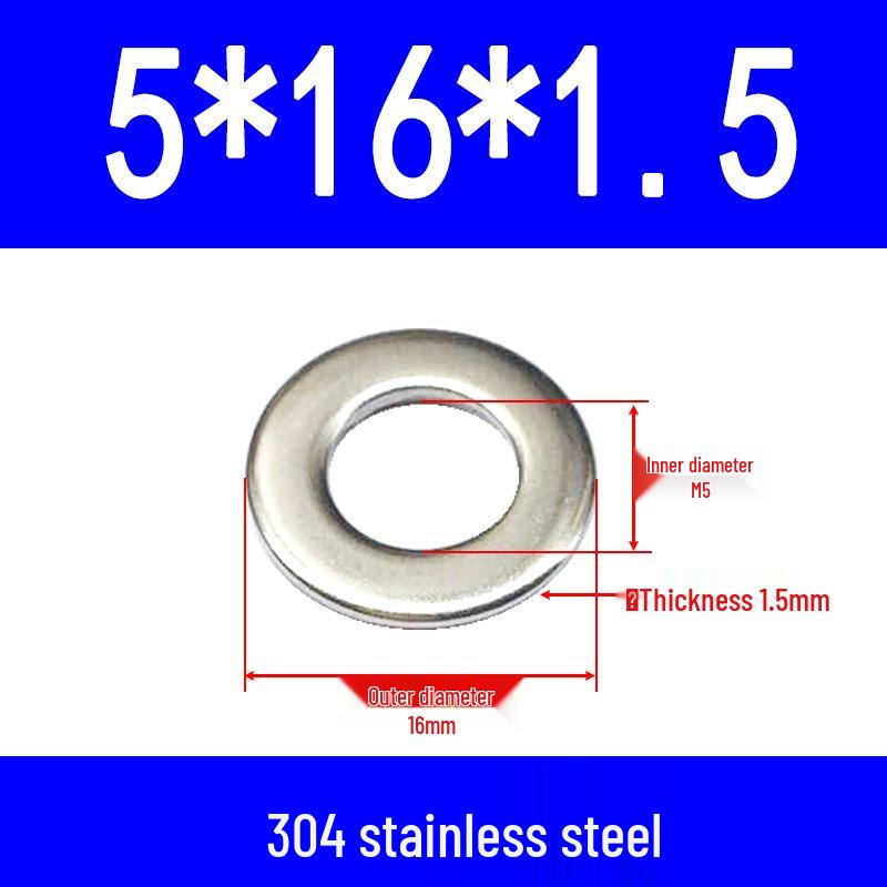 304 Stainless Steel Flat Gasket Washer, Metal Spacer for M2-M20.