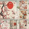 Japanese Style Flowers Bird Shower Curtain Abstract Mountain Red Floral Plant Ink Art Landscape Fabric Decor Bathroom Curtains