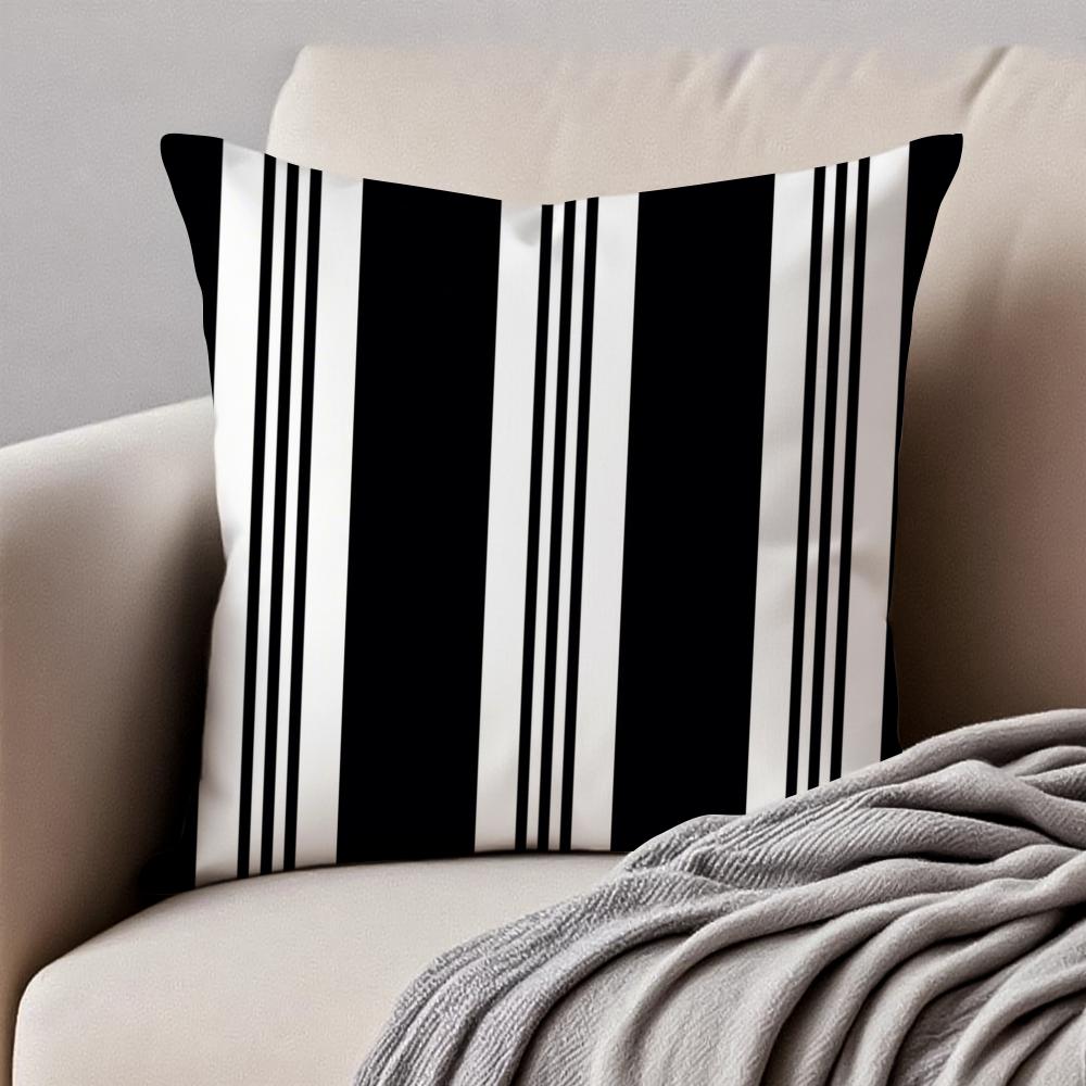 bBlack White Stripe Minimalist Cushion Cover Pillowcase Antidustmite Invisible Zipper Short Plush Sofa Cushion