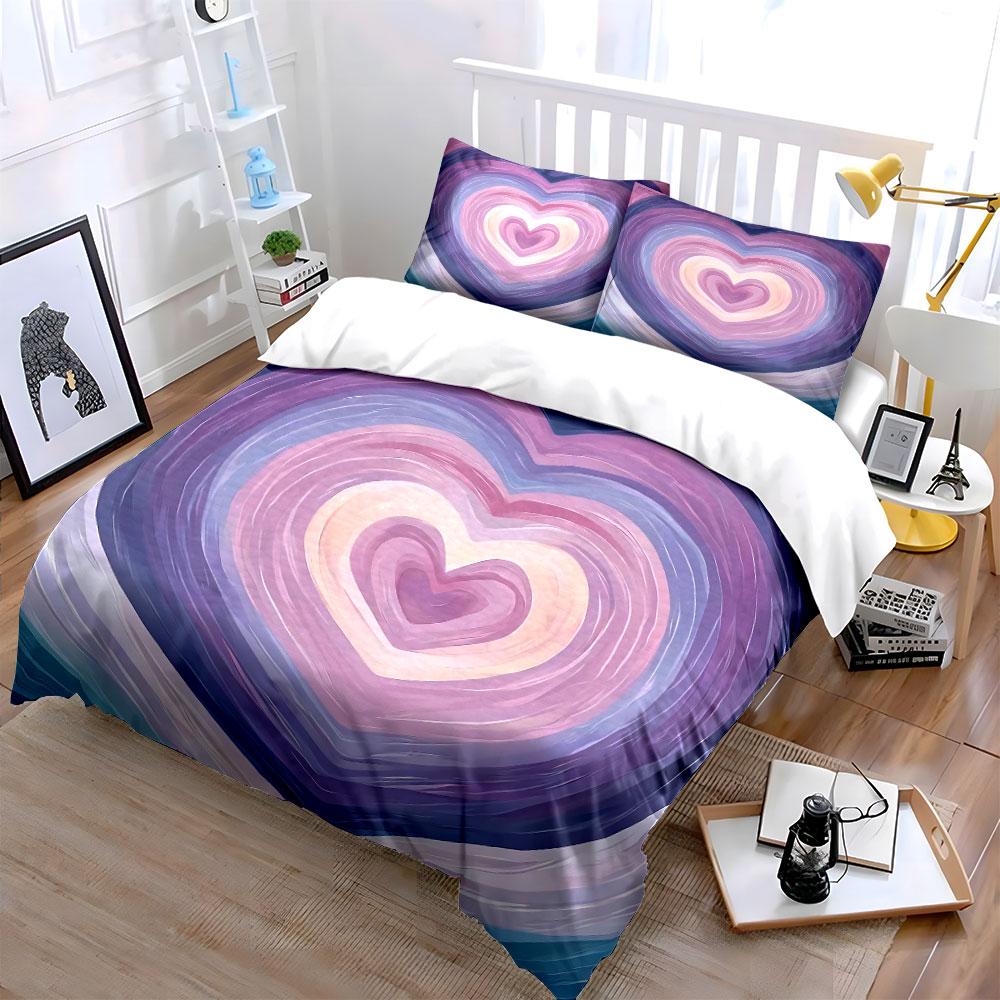 "Heart Pattern Decorative Art Set" Bedding Set with 1 Duvet Cover 2 Pillowcases Single Double King Queen, Gift