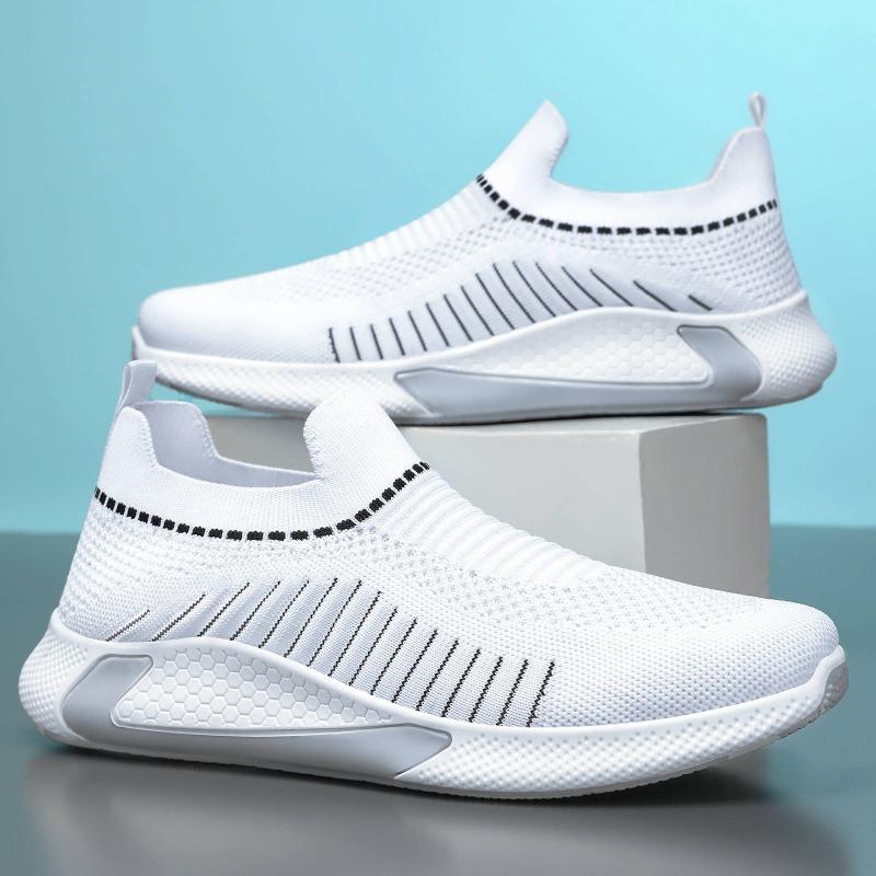 Men's Tennis Sports Casual Shoes Knit Mesh Large Size Slip-On Sock Shoes Breathable Shoes Comfortable All-Season Jogging Sneaker