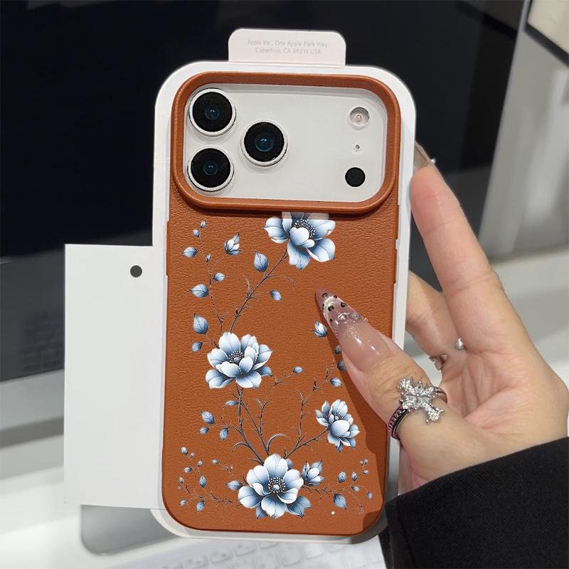 

Little Floral Pattern Case For iPhone 17 Pro Max iPhone 16 15 14 13 Pro Max 11 17e 16e Luxury Leather Texture Soft Silicone Matte Cover iPhone 16 коричневый