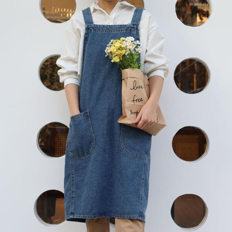 1pcs Home Kitchen Denim Canvas Apron Multi-Purpose Workwear for Milk Tea Coffee Shop Gardening Durable Cooking Apron