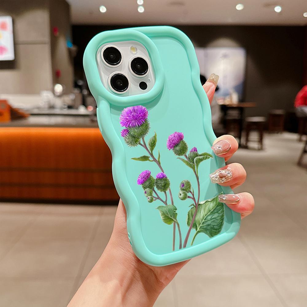 N75 Butterflies Flowers Macaron Wavy Edge Phone Cases for iPhone 16 Pro Max Samsung S24 S23 Ultra A35 A54 A55 Xiaomi Redmi Note 13 Shockproof Cover