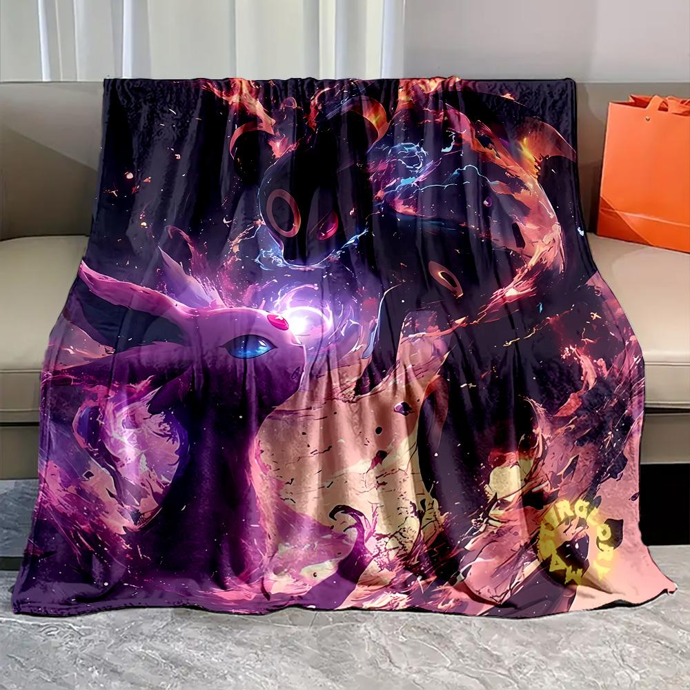 Japanese Anime Blanket with Eevee Umbreon Print, Soft Flannel Fluffy Camping Blanket for Children Adults Sofa Blanket Great Gift