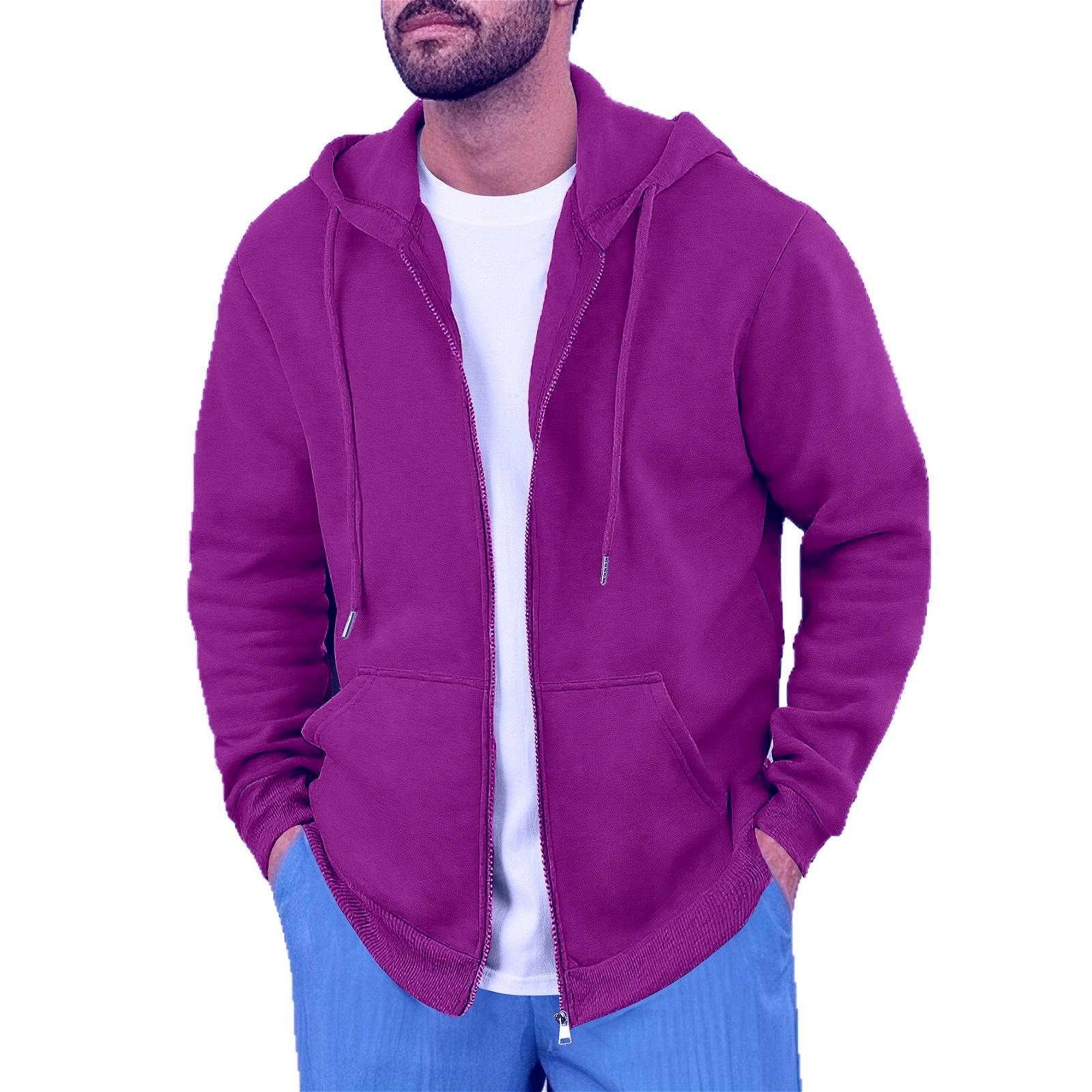 WowClassic Heren Hoodies & Sweatshirts Effen Kleur Retro Heren Top Jas Rits Sweatshirt M paars