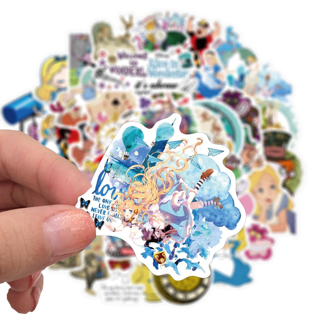 50pcs Disney Movie Alice in Wonderland Stickers Cute Cartoon Graffiti Sticker Decals for Kids Toy Water Bottle Phone Case