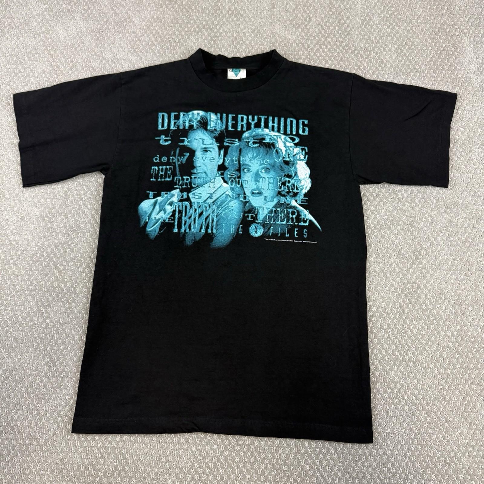 Vintage X Files Tee Deny Everything Trust No One 1995 Tour Champ T-Shirt Sz L S