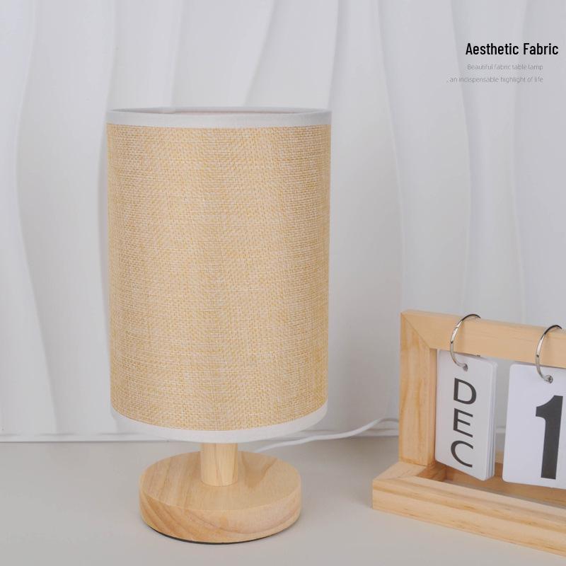 Nordic Solid Wood USB Table Lamp with Fabric Shade - LED Night Light for Bedroom & Study