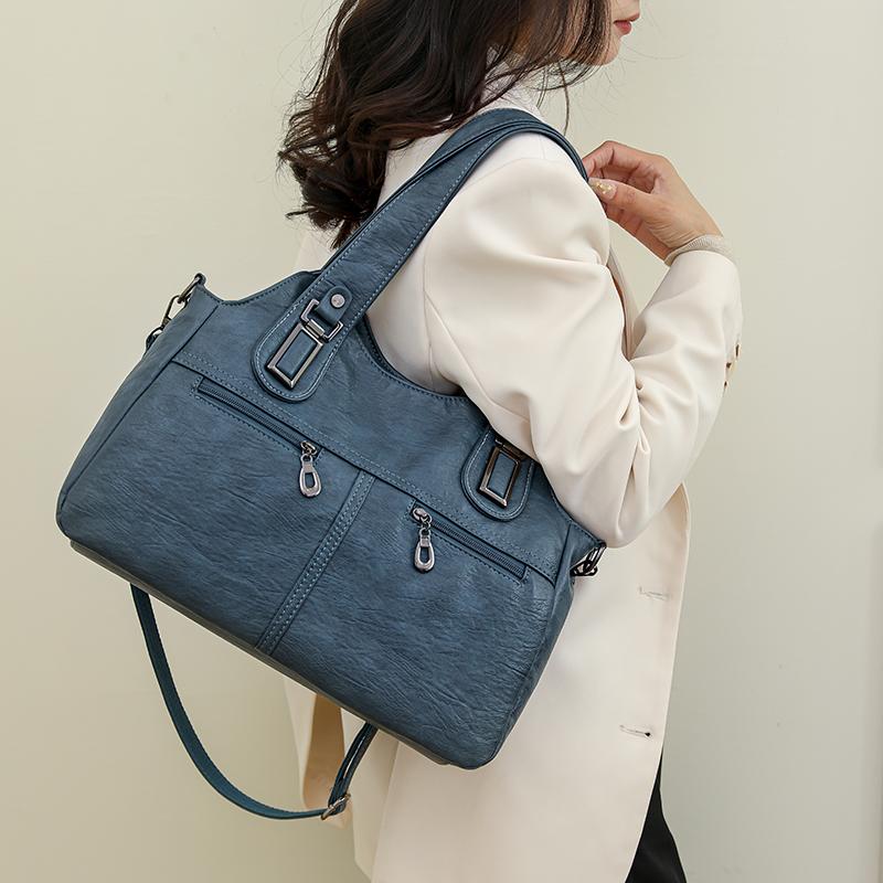 Frauen PU Leder Große Kapazität Schulter Tasche Damen Vintage Schulranzen Taschen 2025 Sommer Designer Handtasche Tote Umhängetasche