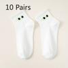 10 Pairs of Women's Autumn Color Striped Casual Small Fresh Sweat Absorbing Breathable Sports White Socks