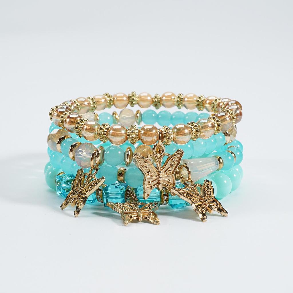 Bohemian Multi-layer Beaded Bracelet with Butterfly Pendant